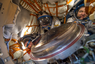 Photo Credit: (NASA/Bill Ingalls) NASA astronaut Jeff Williams, left, Russian cosmonaut Alexey Ovchinin of Roscosmos, center, and Russian cosmonaut Oleg Skripochka of Roscosmos are seen inside the Soyuz TMA-20M spacecraft a few moments after they landed in a remote area near the town of Zhezkazgan, Kazakhstan on Wednesday, Sept. 7, 2016(Kazakh time). Williams, Ovchinin, and Skripochka are returning after 172 days in space where they served as members of the Expedition 47 and 48 crews onboard the International Space Station.